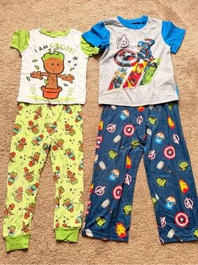 Groot 2 Piece Pajama Set and Captain America 2 Piece Pajama Set Boys Size 6